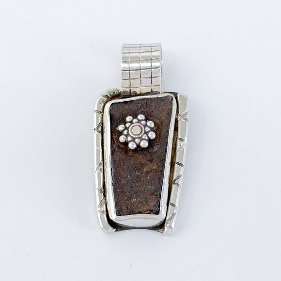 Vintage Sterling Silver 925 Ornate Meteorite Pendant - Picture 2 of 9